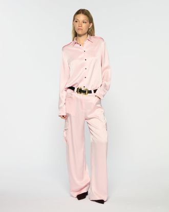 Serena Bute Satin Cargo Trouser - Pale Pink