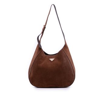 Prada Pre-owned Womens Large Suede Shoulder Bag - Brown Leather - One Size