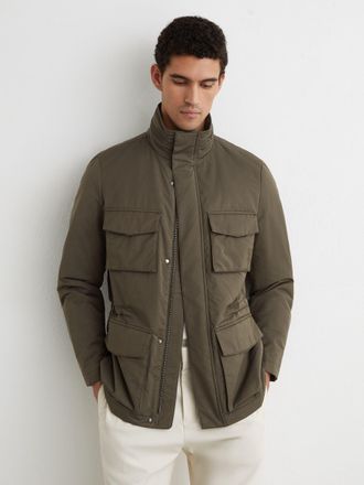 Reiss Khaki Green Cotton-blend Padded Four-pocket Jacket, Xxl