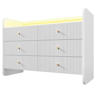 STILVORA Aparador Con 6 Cajones Y Led, Dise&ntilde;o Ondulado Acanalado, Estilo Moderno, En Tablero De Part&iacute;culas, 120&times;40&times;75 Cm, Blanco