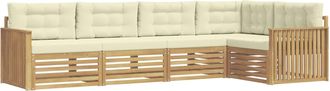 vidaXL Conjunto De Sof&aacute;s De Exterior 5 Uds. Blanco Y Crema Poli&eacute;ster Vidaxl