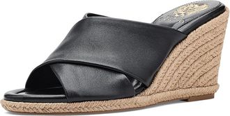 Vince Camuto Fisella Cross Band Espadrille Wedge Sandals Womens Wedge Shoes Black : 6.5 M, Leather