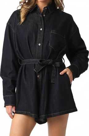 Olivaceous Off Duty Romper In Dark Denim