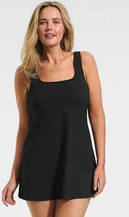 Lands End Plus Size Scoop Neck Mini Swim Dress Swimsuit in Black at Nordstrom, Size X-Small