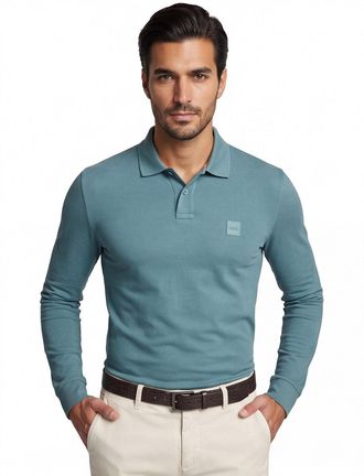 HUGO BOSS Boss Orange polo lange mouw slim fit groen
