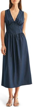 Adelyn Rae Arabelle Corset Chambray Midi Dress in Indigo Blue at Nordstrom, Size X-Large