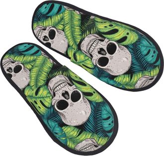 Generic Home Slippers Skull And Palm Leaves Slippers Non Slip Washable House Shoes For Winter Party Bedroom M