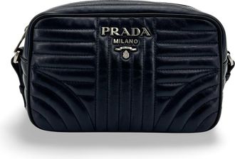 Prada Camera Diagramme Quilted Leather Black Calfskin Handbag (Pre-Owned)
