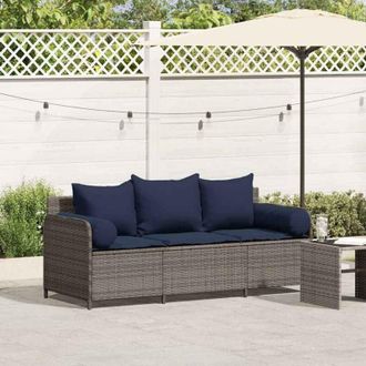 vidaXL Vidaxl - Divano da Giardino con Cuscini 3 Posti Grigio in Polyrattan