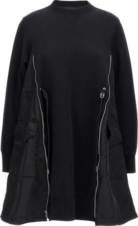 sacai Sponge Sweat x Nylon Twill Jurk - Dames - Korte kleedjes - Zwart - M - Nylon - Kleedjes