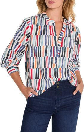 Nic+Zoe Broken Stripe Cotton Top in Blue Multi at Nordstrom, Size Xx-Large