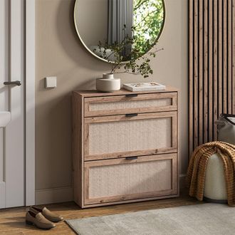 Vicco Zapatera Abatible Elven, Roble, 80 X 85 Cm Con 2 Compartimentos Abatibles Y 1 Caj&oacute;n, Vicco