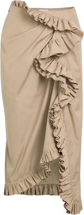 Dries Van Noten Sina Ruffled Cotton-poplin Midi Skirt - Sand - 34 (UK6 / XS)