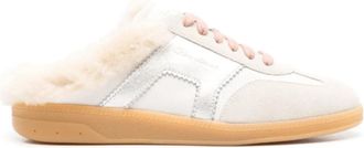 Santoni Shearling Veterslippers - Dames - Slip ons - Wit - 40 EU - Schoenen