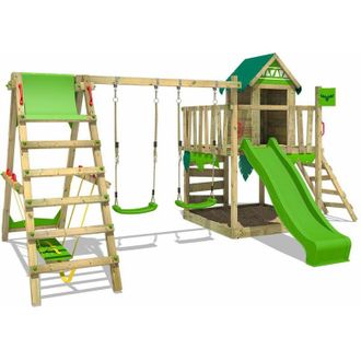 Fatmoose Parque Infantil De Madera Jazzyjungle Con Columpio Y Tobog&aacute;n Casa De Juegos De Jard&iacute;n Con Arenero Y Escalera Para Ni&ntilde;os - Verde Manzana - Fatmoose