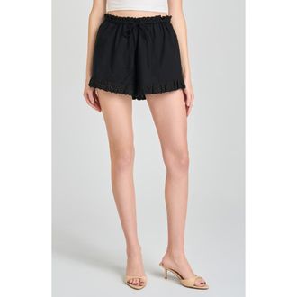 Wayf Helena Eyelet Ruffle Stretch Cotton Shorts in Black at Nordstrom, Size X-Large