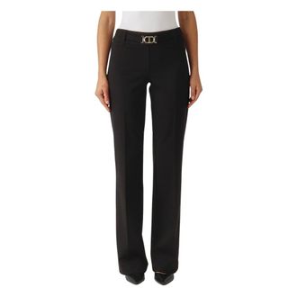 Twinset Broeken, Dames, Zwart, L, Leer, Uitlopende broek met ovale T-gesp