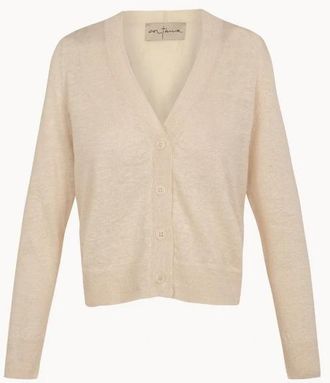 Cortana Lian Cardigan - Dames - Vesten - Beige - L - Linnen - Truien & Vesten