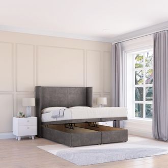 Sloomy Devonshire Naples Fabric Ottoman Bed End Opening With Sprung Memory Mattress & 54 Inch Floorstanding Headboard With Wings | Size: King
