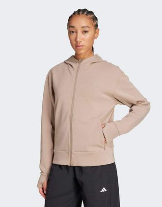 adidas adidas Performance - Designed 4 Training - Felpa con cappuccio e zip marrone gesso