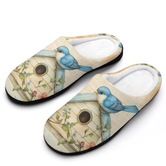 Generic Blue Jay Bird Birdhouse Flower Womens Slippers Warm House Slippers Indoor House Shoes with Anti-Skid Rubber Sole
