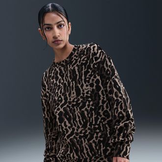 Nike Womens Nike Sportswear Phoenix Fleece Oversized Printed Crew-Neck Sweatshirt in Black | IB2371-010