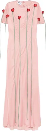 Moschino Floral Appliqu&eacute; Midi Dress with Short Sleeves