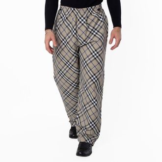 Burberry EKD Check Wide-Leg Trousers, Size Medium