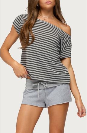 Edikted Chanelle Stripe One-Shoulder Top in Gray-Melange at Nordstrom, Size X-Small