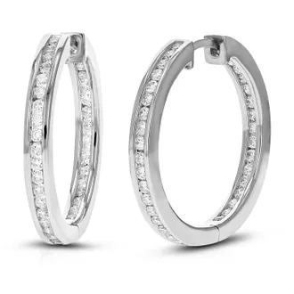 Vir Jewels 1 cttw Lab Grown Diamond Hoops Earrings in Sterling Silver With Hidden Post For Women