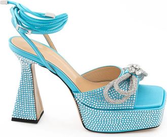 Mach & Mach Blauwe Kristallen Plateausandalen - Dames - Sandalen met hakken - Blauw - 38 EU - Leer - Schoenen