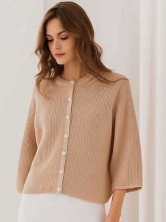 Autumn Cashmere Elbow Sleeve Shaker Cardigan In Latte
