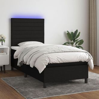 vidaXL Vidaxl - Cama Box Spring Colch&oacute;n Y Luces Led Tela Negro 90x200 Cm