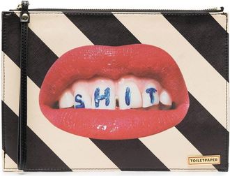 Seletti graphic-print striped clutch-bag - women - Polyurethane - One Size - Black
