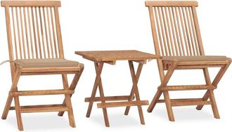 vidaXL 3 Pcs Conj. Cena Doblando Al Aire Libre Con Coj&iacute;n De Teca S&oacute;lida - 342732