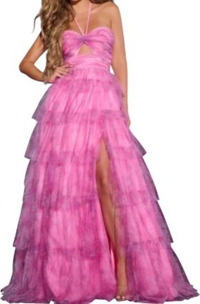 Jovani Halter Neck Cut Out Gown In Pink