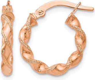 Diamond2Deal 14K Rose Gold Twisted Huggie Hoop Earrings