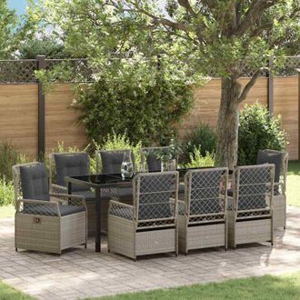 vidaXL Conjunto De Comedor De Jard&iacute;n 9 Pcs Gris Claro Rat&aacute;n Sint&eacute;tico Vidaxl