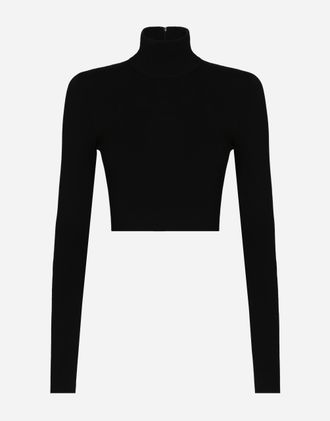 Dolce & Gabbana Cropped Turtle-neck Top - Woman Sweaters And Cardigans Black Viscose 44