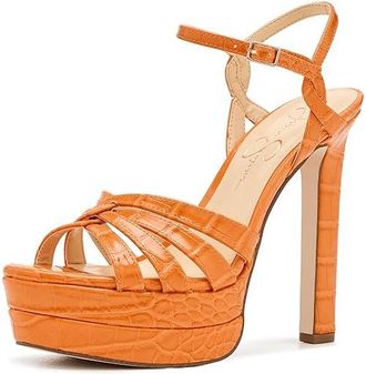 Jessica Simpson Itzari Double Platform Heeled Sandals Womens Sandals Bright Tangerine : 6.5 M, Faux Leather