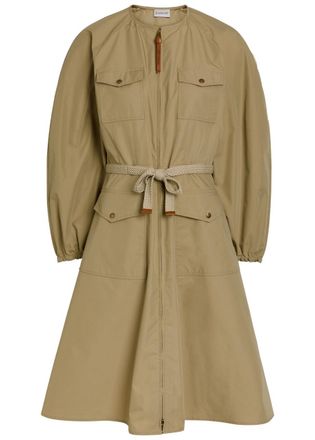 Moncler Logo-appliqu&eacute;d Belted Cotton-blend Midi Dress - Beige - 42 (UK10 / S)