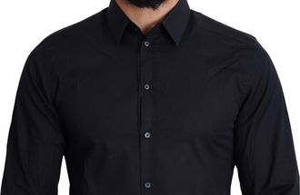 Dolce & Gabbana Mens Blue Cotton Formal Gold Dress Shirt Black Elastane