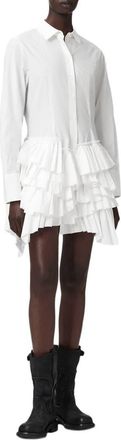AllSaints Kristi Cotton Ruffle Shirtdress in Optic White at Nordstrom, Size 10