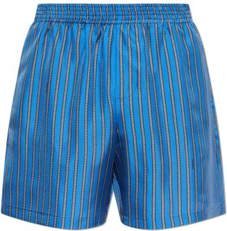 Versace Gedrukte Zijde Keper Shorts - Heren - Korte Broeken - Blauw - 2XL - Korte Broeken