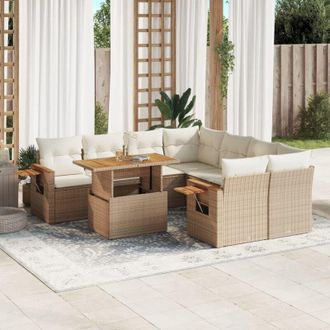 vidaXL Set De Sof&aacute;s De Jard&iacute;n 9 Pzas Con Cojines Rat&aacute;n Sint&eacute;tico Beige Vidaxl