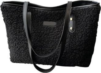 Generic Compatible For Soft Handbag Large Capacity Fall Winter Shoulder Bag Women Lamb Wool Tote Zipper Closure Casual Shopping Traveling(Black)