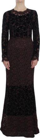 Dolce & Gabbana Kleedjes, Dames, Zwart, S, Katoen, Floral Lace Ricamo Maxi Jurk