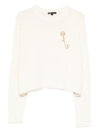 Maje appliqu&eacute; ribbed sweater - women - RWS Wool/Cashmere - 0 - Neutrals