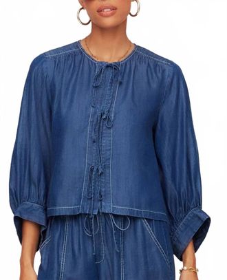 Fifteen Twenty Cassie Lantern Sleeve Top In Chambray