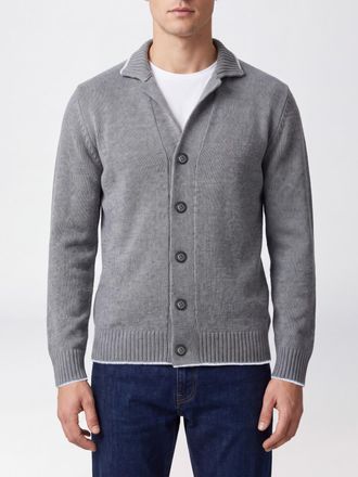 Eleventy High Neck Wool Cardigan with Ribbed Trims